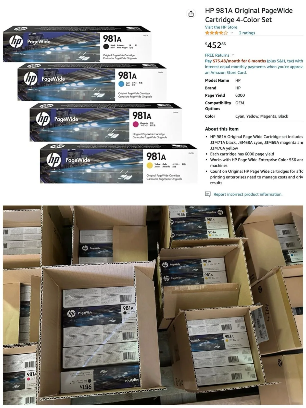 Original HP cartridges 981a, 4-Color set